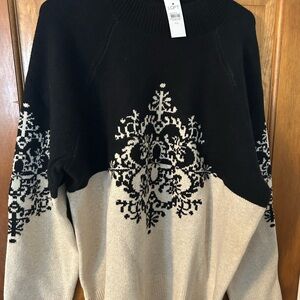 LOFT Black and Cream Cowl Neck Sweater